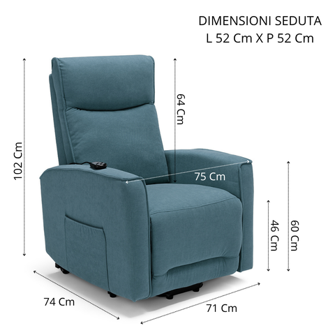 Poltrona elettrica relax 1 motore Londra Design Moderno 2 ruote direzionali Con Kit Optional Batteria