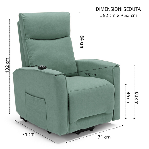 Poltrona Relax Elettrica LONDRA Con Alzapersona - 2 Motori, Tessuto Idrorepellente, Per Anziani - Foto 12