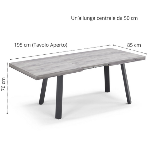 Tavolo con top in legno effetto cemento con gambe in metallo allungabile scheda tecnica