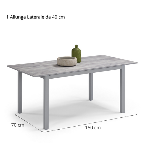 Tavolo per soggiorno con top in legno effetto cemento allungabile e struttura in metallo scheda tecnica