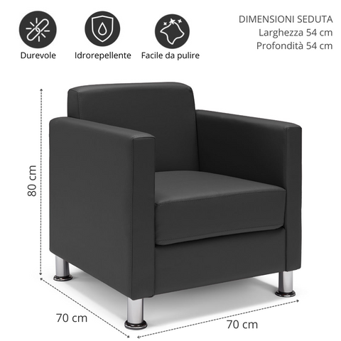 Poltrona da camera e da ufficio nero antracite scheda tecnica dimensioni