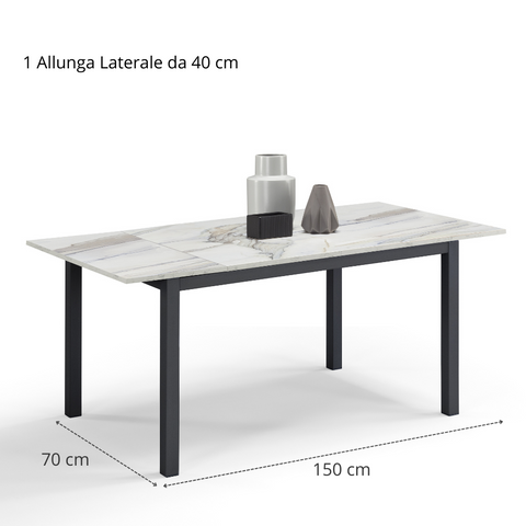 Tavolo per soggiorno con top in legno effetto marmo allungabile e struttura in metallo scheda tecnica