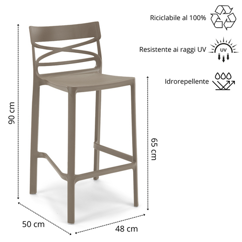 Sgabello in polipropilene Flow 100% Made in Italy sg. seduta da 65