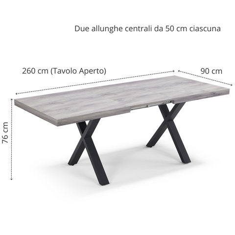 Tavolo con top in legno effetto cemento e gambe in metallo scheda tecnica