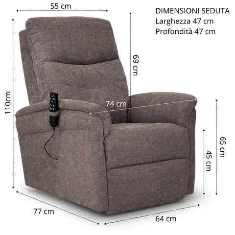 Poltrona elettrica relax 4 motori Parigi con poggiatesta e cuscino lombare regolabili, Kit Optional Roller System e Kit Optional Batteria