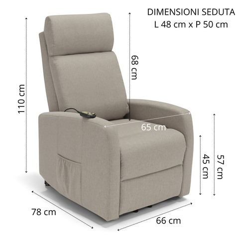 Poltrona elettrica relax 2 motori Seattle Plus New adatta per piccoli spazi Con Kit Optional Roller System e Kit Optional Batteria