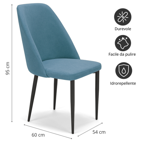 Sedia imbottita GIOVE per sala da pranzo con gambe in metallo design moderno