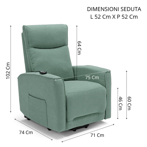 Poltrona elettrica relax 1 motore Londra Design Moderno 2 ruote direzionali Con Kit Optional Batteria