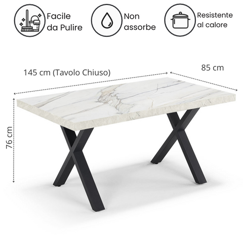 Tavolo con top in legno effetto marmo e gambe in metallo scheda tecnica