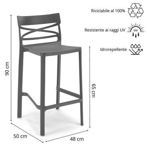 Sgabello in polipropilene Flow 100% Made in Italy sg. seduta da 65