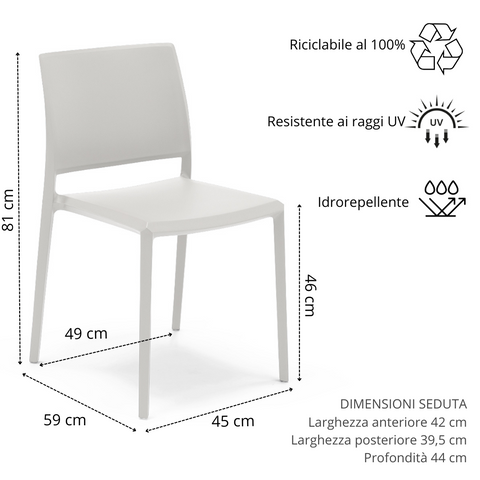 Sedia Megan in polipropilene impilabile scheda tecnica