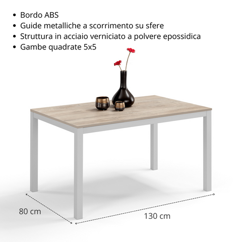 Tavolo per soggiorno con top in legno effetto quercia allungabile e struttura in metallo scheda tecnica