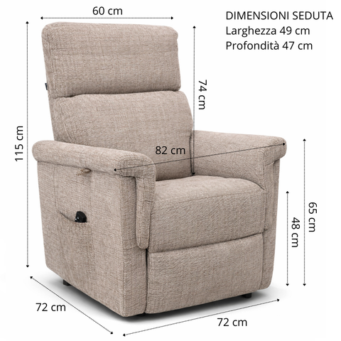 Poltrona elettrica relax 4 motori Marsiglia con poggiatesta e cuscino lombare regolabili, Kit Optional Roller System e Kit Optional Batteria