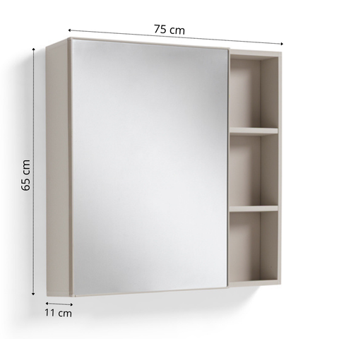 Mobile Bagno Sospeso 80 cm CAMELIA in alluminio, con 2 ante, specchio contenitore a 1 anta e lavabo in ceramica