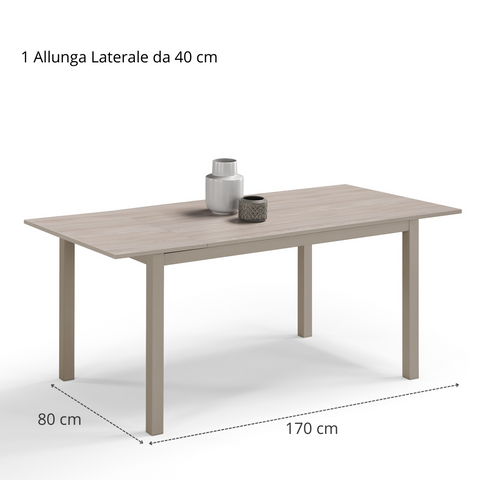 Tavolo per soggiorno con top in legno effetto olmo allungabile e struttura in metallo scheda tecnica