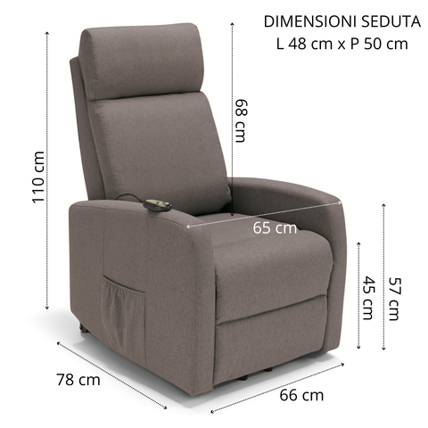 Poltrona elettrica relax 2 motori Seattle Plus New adatta per piccoli spazi Con Kit Optional Roller System e Kit Optional Batteria