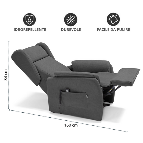 Poltrona relax elettrica reclinabile con roller system e batteria grafite scheda tecnica