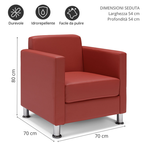 Poltrona da camera e da ufficio rossa scheda tecnica e dimensioni ecopelle