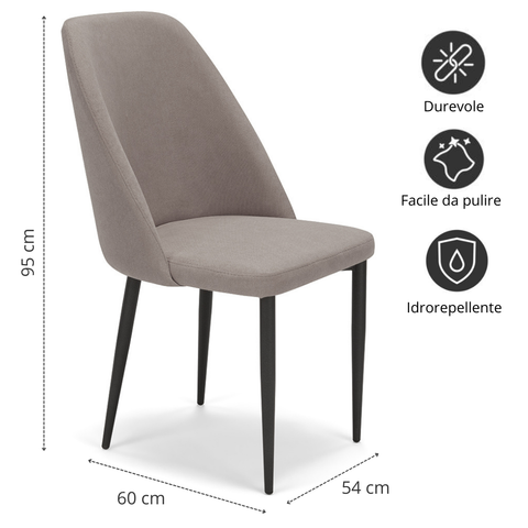 Sedia imbottita GIOVE per sala da pranzo con gambe in metallo design moderno