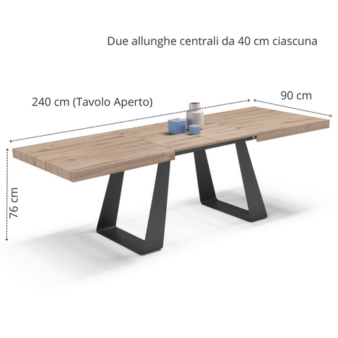 Tavolo con top in legno effetto noce allungabile e gambe in metallo scheda tecnica