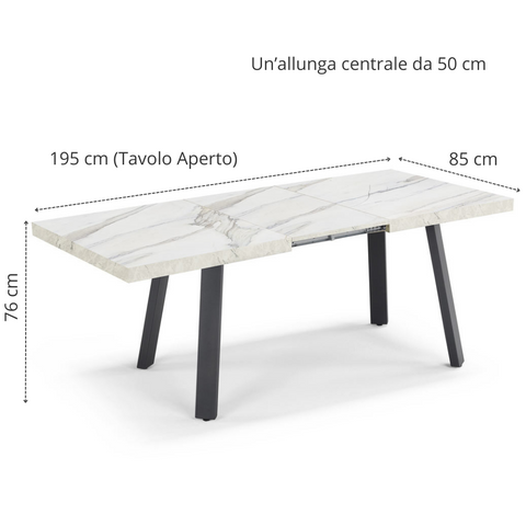 Tavolo con top in legno effetto marmo con gambe in metallo allungabile scheda tecnica
