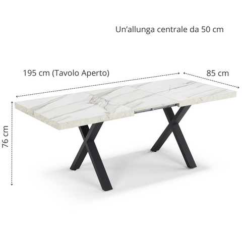 Tavolo con top in legno effetto marmo e gambe in metallo allungabile scheda tecnica