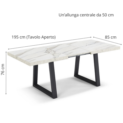 Tavolo con top in legno effetto marmo e gambe in metallo allungabile scheda tecnica