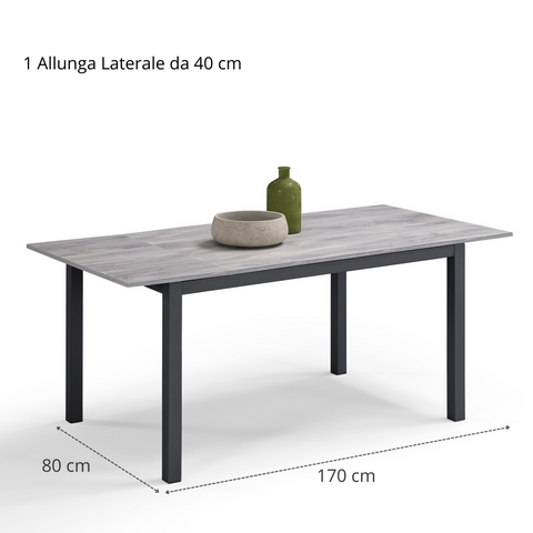 Tavolo per soggiorno con top in legno effetto cemento allungabile e struttura in metallo scheda tecnica