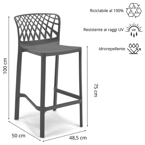 Sgabello in polipropilene Arko 100% Made in Italy sg. seduta da 75