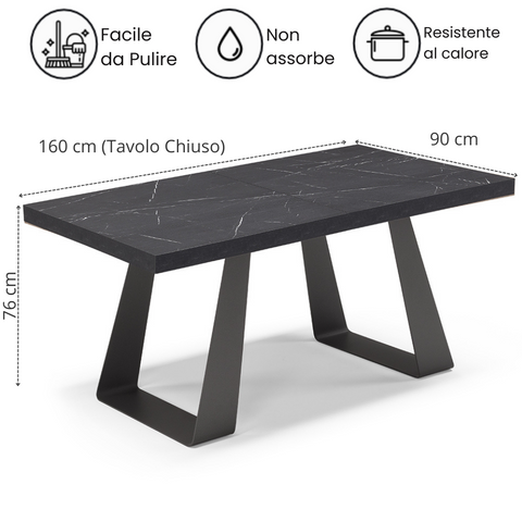 Tavolo con top in legno effetto pietra e gambe in metallo scheda tecnica