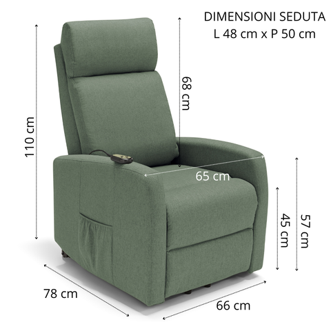 Poltrona elettrica relax 2 motori Seattle Plus New adatta per piccoli spazi Con Kit Optional Roller System e Kit Optional Batteria