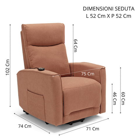 Poltrona elettrica relax 1 motore Londra Design Moderno 2 ruote direzionali Con Kit Optional Batteria