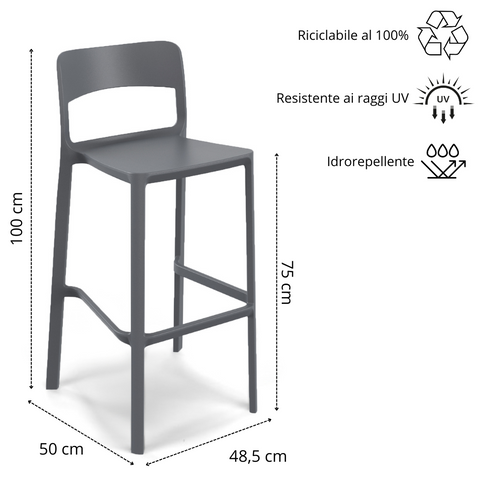 Sgabello in polipropilene Stil 100% Made in Italy sg. seduta da 75