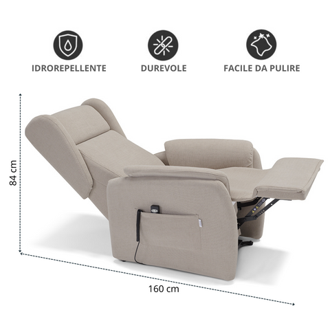 Poltrona relax elettrica reclinabile con roller system e batteria beige scheda tecnica