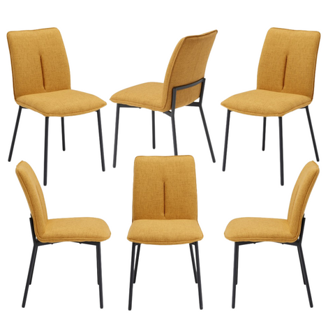 Set di sedie imbottite in tessuto senape con gambe in metallo