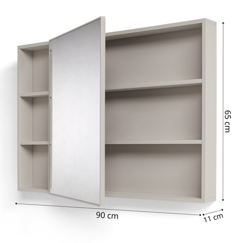 Mobile Bagno Sospeso 100 cm GENZIANA in alluminio, con 2 cassetti e 1 anta, specchio contenitore a 1 anta, lavabo in ceramica