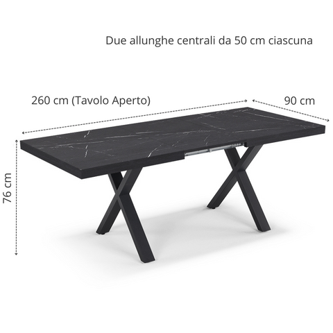 Tavolo con top in legno effetto pietra e gambe in metallo scheda tecnica