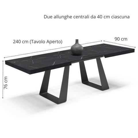 Tavolo con top in legno effetto pietra allungabile e gambe in metallo scheda tecnica