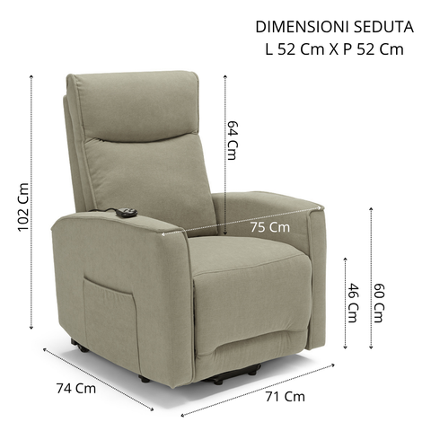 Poltrona elettrica relax 1 motore Londra Design Moderno 2 ruote direzionali Con Kit Optional Batteria