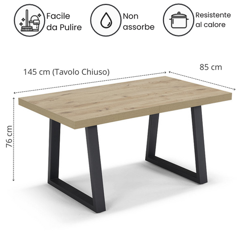 Tavolo con top in legno effetto noce e gambe in metallo scheda tecnica