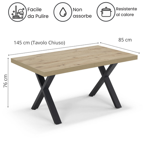 Tavolo con top in legno effetto noce e gambe in metallo scheda tecnica