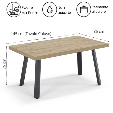 Tavolo con top in legno effetto noce con gambe in metallo allungabile scheda tecnica