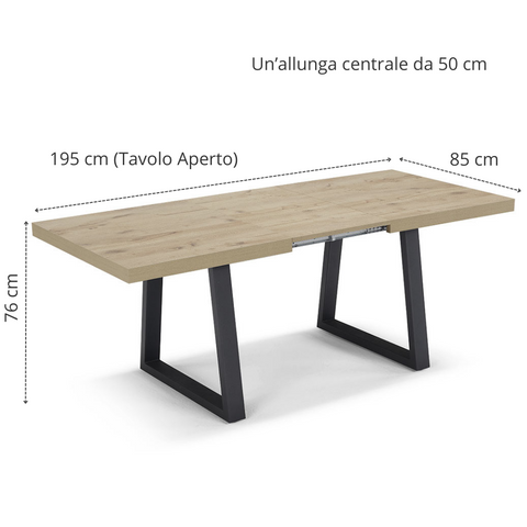 Tavolo con top in legno effetto noce e gambe in metallo allungabile scheda tecnica