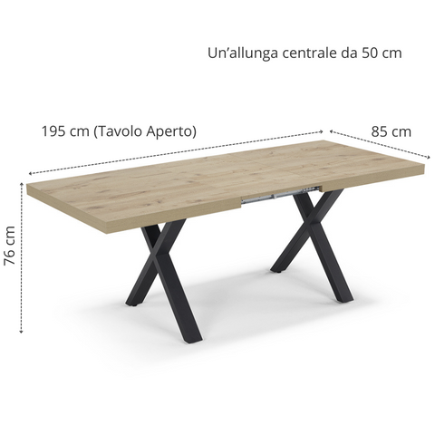 Tavolo con top in legno effetto noce e gambe in metallo allungabile scheda tecnica
