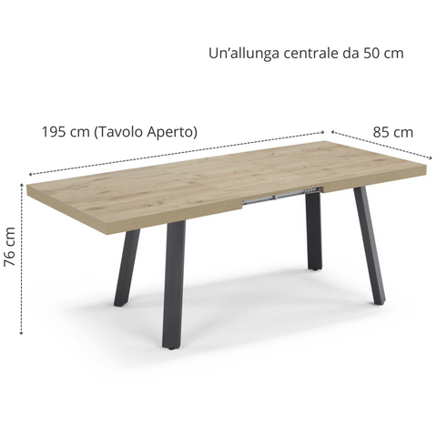Tavolo con top in legno effetto noce con gambe in metallo allungabile scheda tecnica