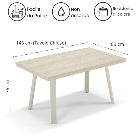 Tavolo da pranzo 145x85 modello MIRO' allungabile fino a 195 CM