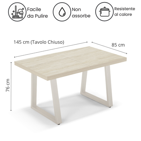 Tavolo da pranzo 145x85 MADE IN ITALY modello GOYA allungabile fino a 195 CM