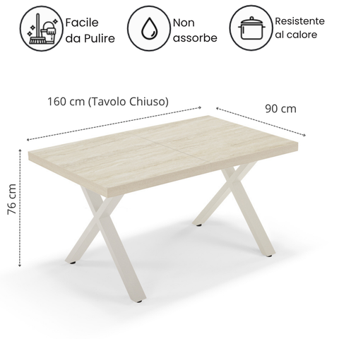 Tavolo da pranzo 160x90 MADE IN ITALY modello PABLO allungabile fino a 260 CM