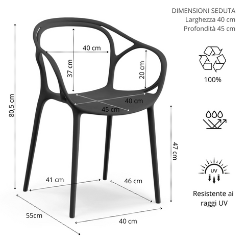 Sedia in polipropilene CHIARA impilabile Design moderno da Interno/Esterno