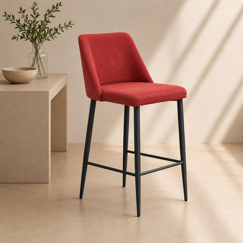 Sgabello moderno rosso con seduta imbottita e gambe in metallo